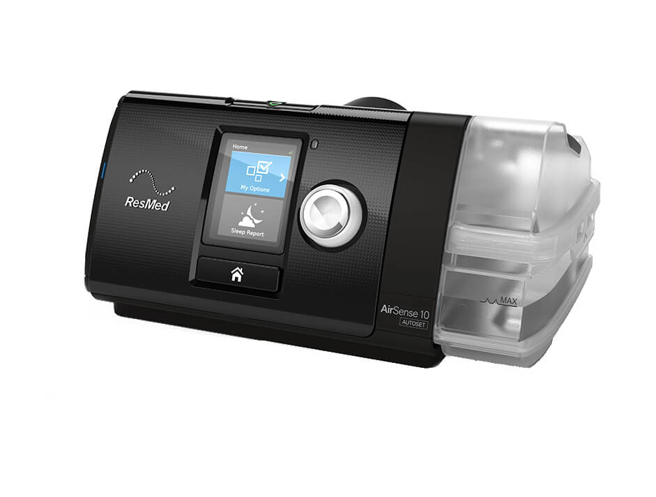 ResMed AirSense 10 AutoSet CPAP Machine — angled view